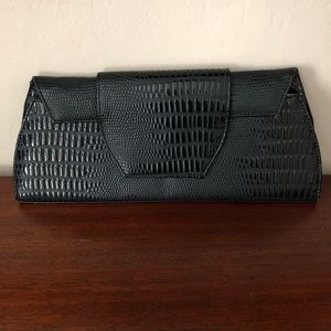 Big Budda clutch purse bag black with magnetic snap closure patent look